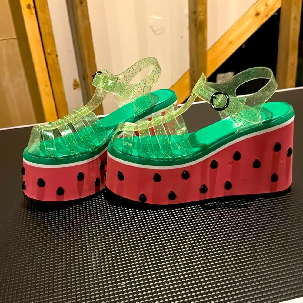 Dolls Kill Green and Pink Watermelon Sandals